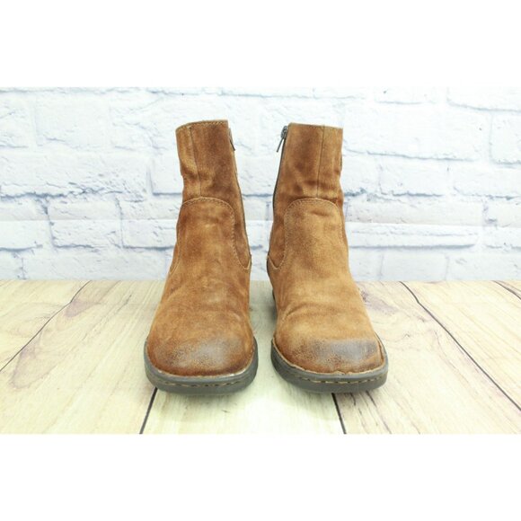 Born Eila Women's Brown Distressed Suede Side Zip Buckle Ankle Boots Size 6.5 M - Picture 4 of 9